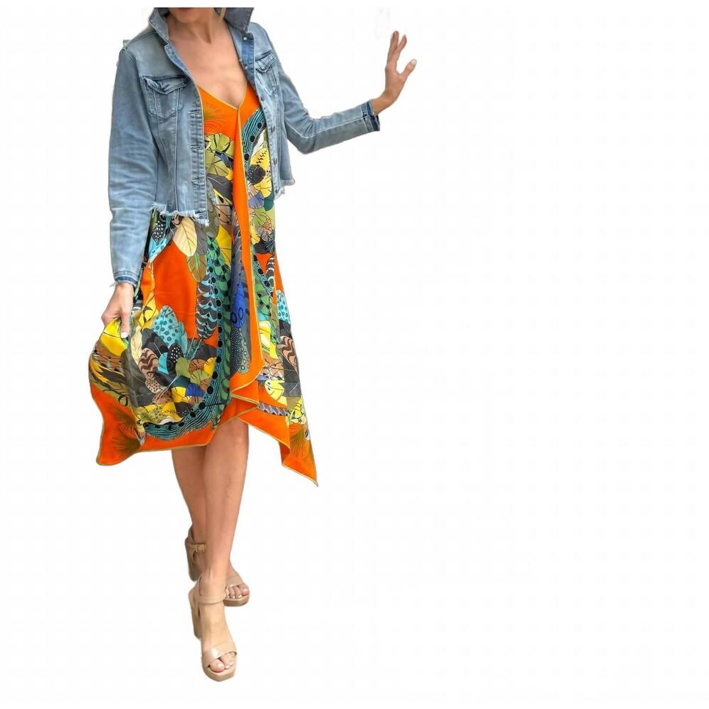 NEW STACY BRADLEY light denim jacket in orange feather